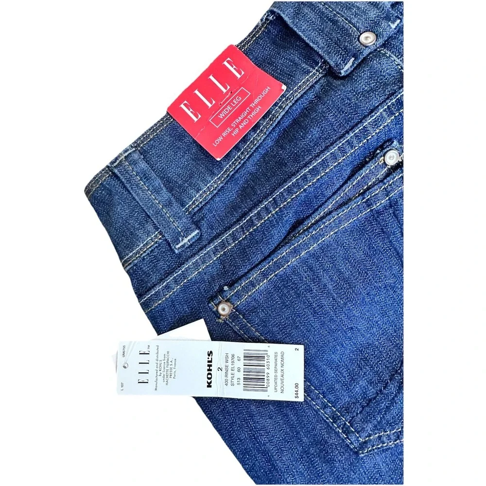NWT ELLE Capri Denim Jeans‎ Women's Size 2 Low Rise Whisker Dark Wash Wide Leg